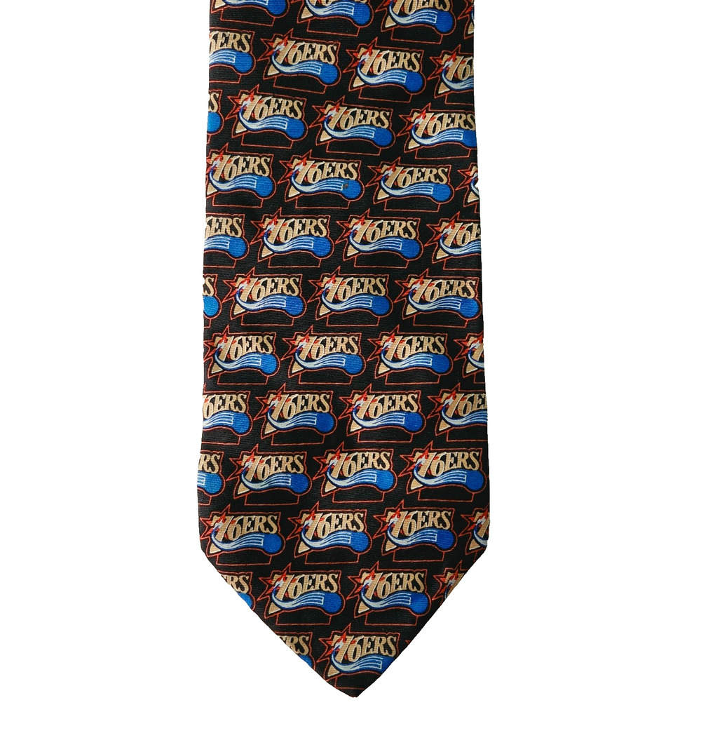 Philadelphia 76ers Logo Repeat Necktie 57" Black 100% Silk Basketball RM Sport